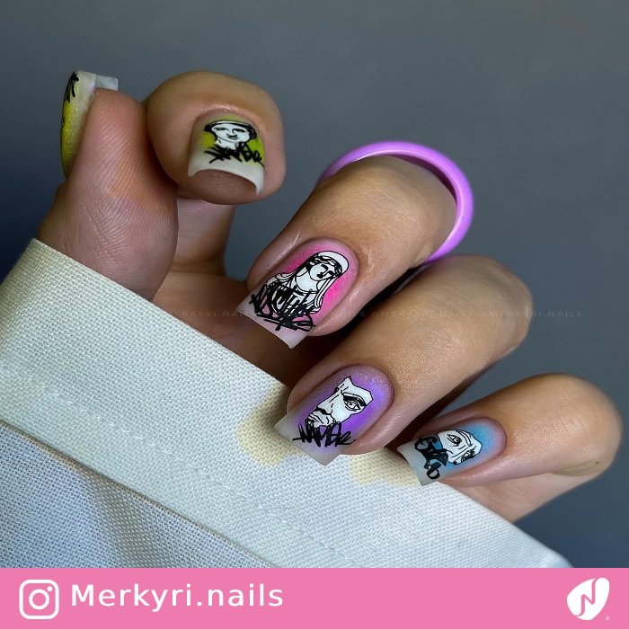 Colorful Portrait Nail Design